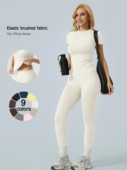 Women's Ribbed Yoga Set Tee and Leggings