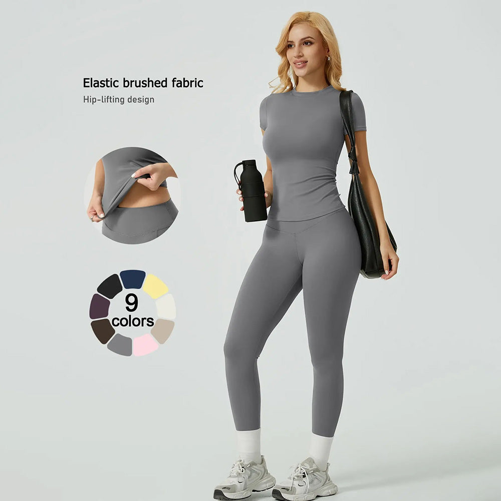 Women's Ribbed Yoga Set Tee and Leggings