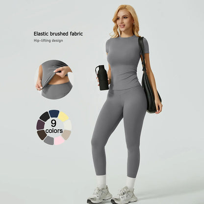 Women's Ribbed Yoga Set Tee and Leggings