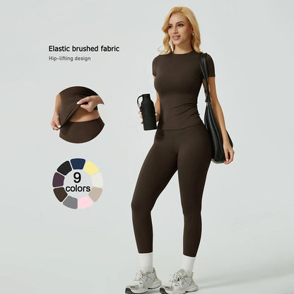 Women's Ribbed Yoga Set Tee and Leggings