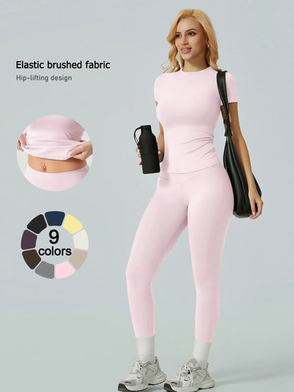 Women's Ribbed Yoga Set Tee and Leggings