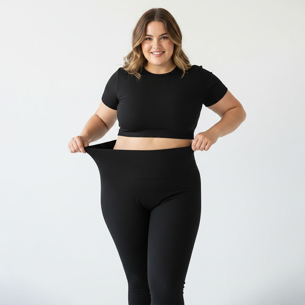 Women's Ribbed Yoga Set Tee and Leggings