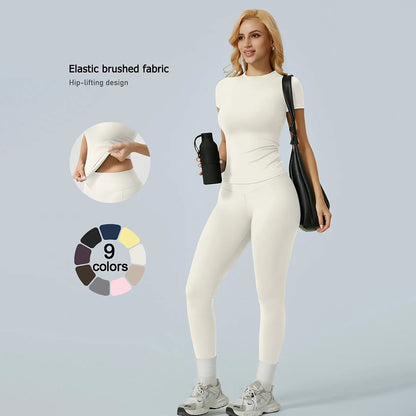 Women's Ribbed Yoga Set Tee and Leggings