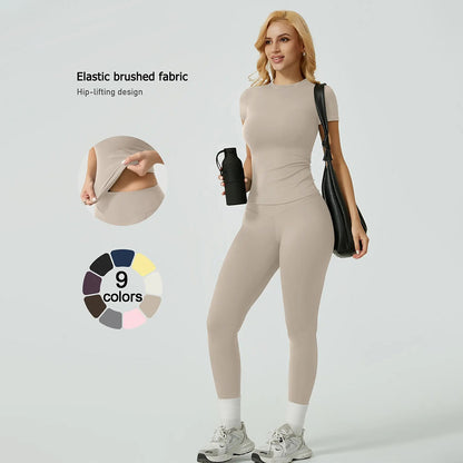 Women's Ribbed Yoga Set Tee and Leggings