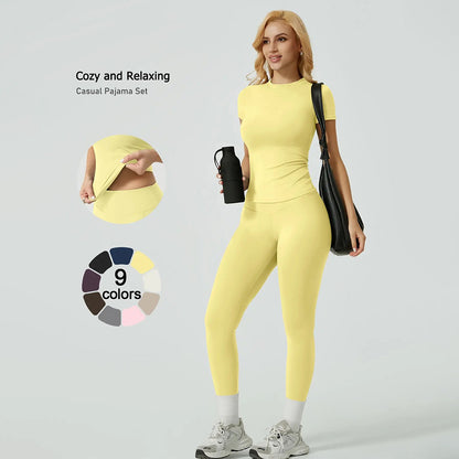 Women's Ribbed Yoga Set Tee and Leggings