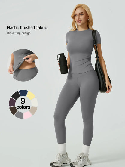Women's Ribbed Yoga Set Tee and Leggings