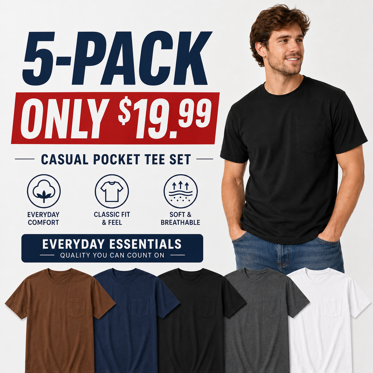 Men's Heavyweight Cotton Pocket T-Shirt – Relaxed Fit Everyday Casual Tee