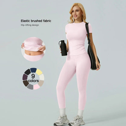 Women's Ribbed Yoga Set Tee and Leggings