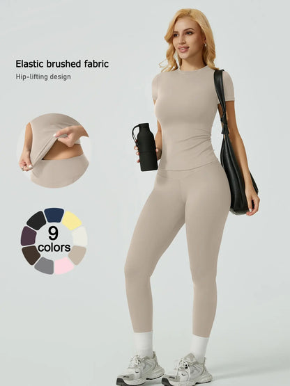 Women's Ribbed Yoga Set Tee and Leggings