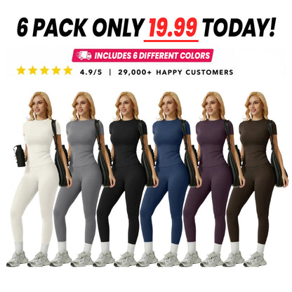 Women's Ribbed Yoga Set Tee and Leggings