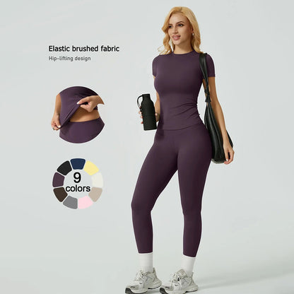 Women's Ribbed Yoga Set Tee and Leggings
