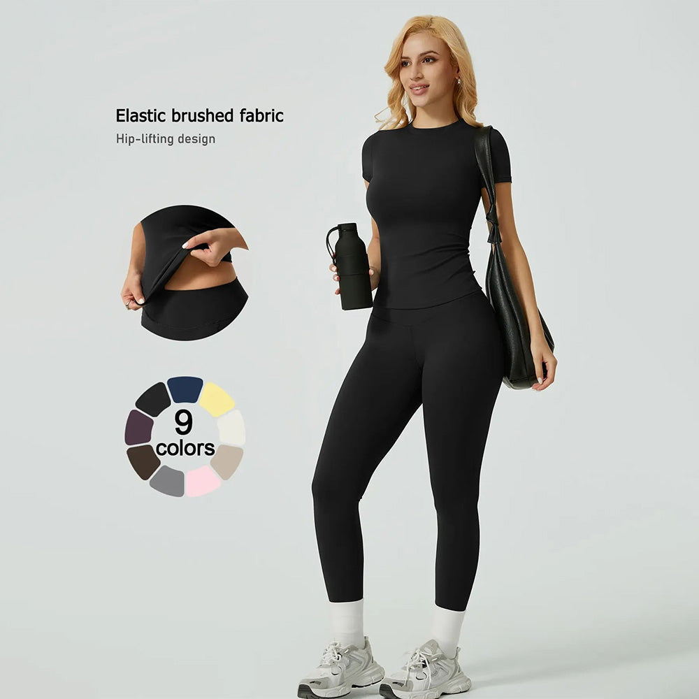 Women's Ribbed Yoga Set Tee and Leggings