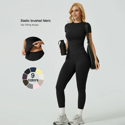 Women's Ribbed Yoga Set Tee and Leggings