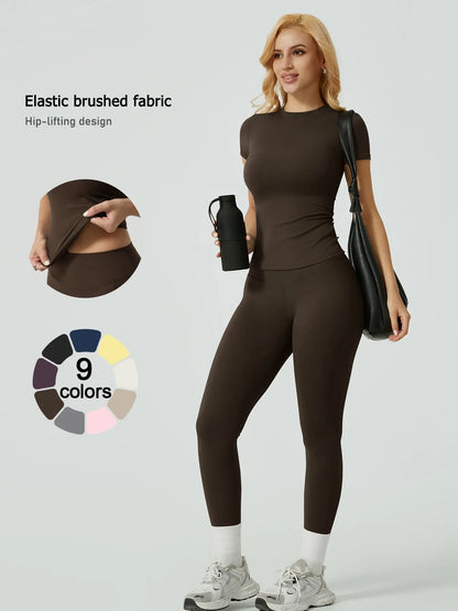 Women's Ribbed Yoga Set Tee and Leggings