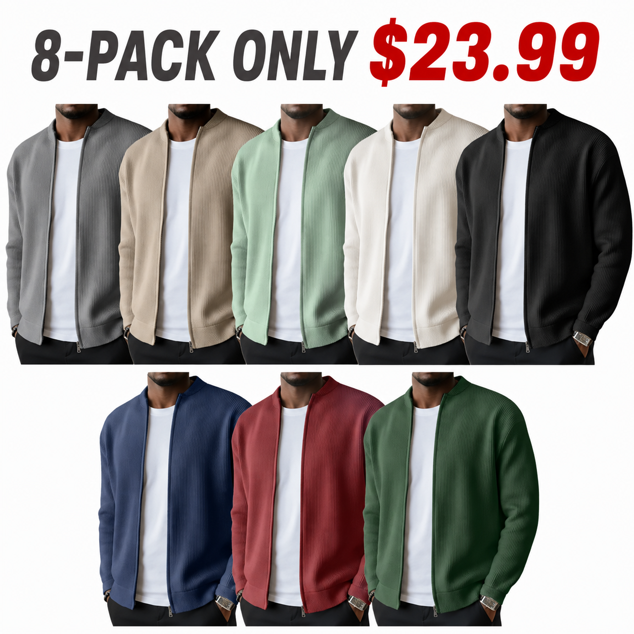 Men's Simple Casual Ribbed Stand Collar Zipper  Long Sleeved Jacket