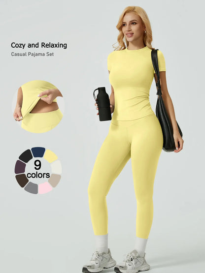Women's Ribbed Yoga Set Tee and Leggings
