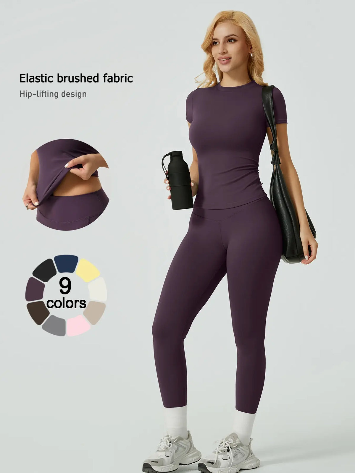 Women's Ribbed Yoga Set Tee and Leggings