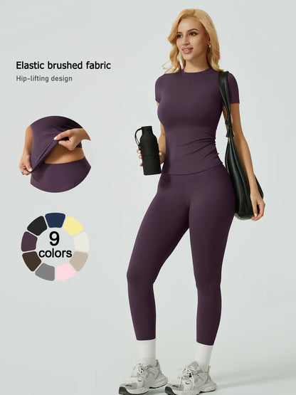 Women's Ribbed Yoga Set Tee and Leggings
