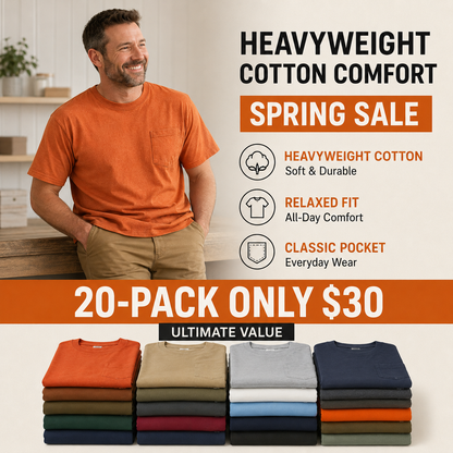 Men's Heavyweight Cotton Pocket T-Shirt – Relaxed Fit Everyday Casual Tee