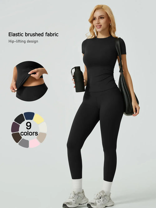 Women's Ribbed Yoga Set Tee and Leggings